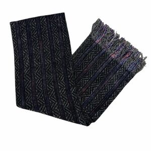 The Dunlap Weavers Handwoven Chenille Scarf - Grey/Blue/Purple Geometric